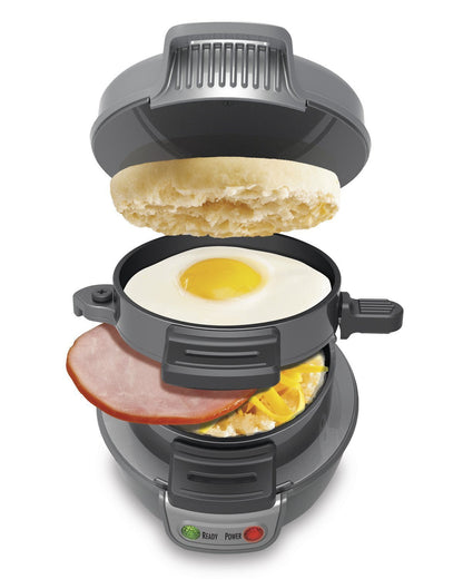 Hamilton Beach Breakfast Sandwich Maker with Egg Cooker Ring, Customize Ingredients, Perfect for English Muffins, Croissants, Mini Waffles, Perfect White Elephant Gifts, Coral (25483)