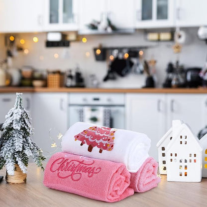 3 Pcs Pink Christmas Hand Towels