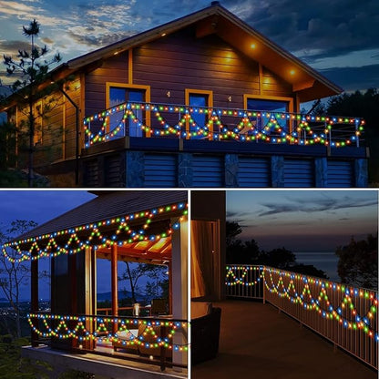 KAZOKU Christmas Lights Outdoor Indoor 40FT 380 LED Waterproof Christmas Tree Lights 8Modes Extendable Xmas Semicircle String Lights for Christmas Home Roof Eaves Garden Patio Yard Decor(Multicolor)