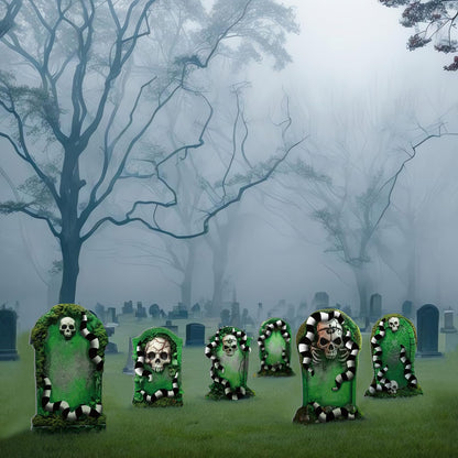 DoubleFill 6 Pcs Halloween Tombstone Worm Yard Sign Halloween Decorations Outdoor Green and Black White Worm Gravestone with Stakes Waterproof Graveyard Lawn Yard Sign for Haunted Garden Decor