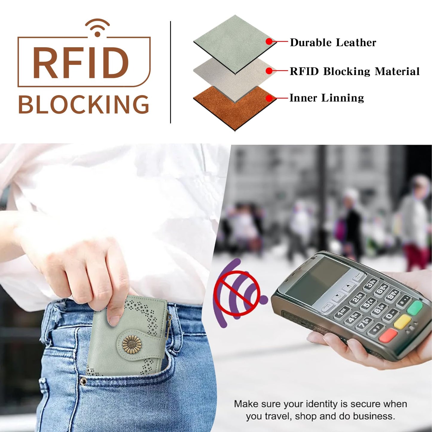 SENDEFN Small Wallets for Women Bifold RFID Blocking Leather Card Holder Compact Wallet with Zipper Coin Pocket
