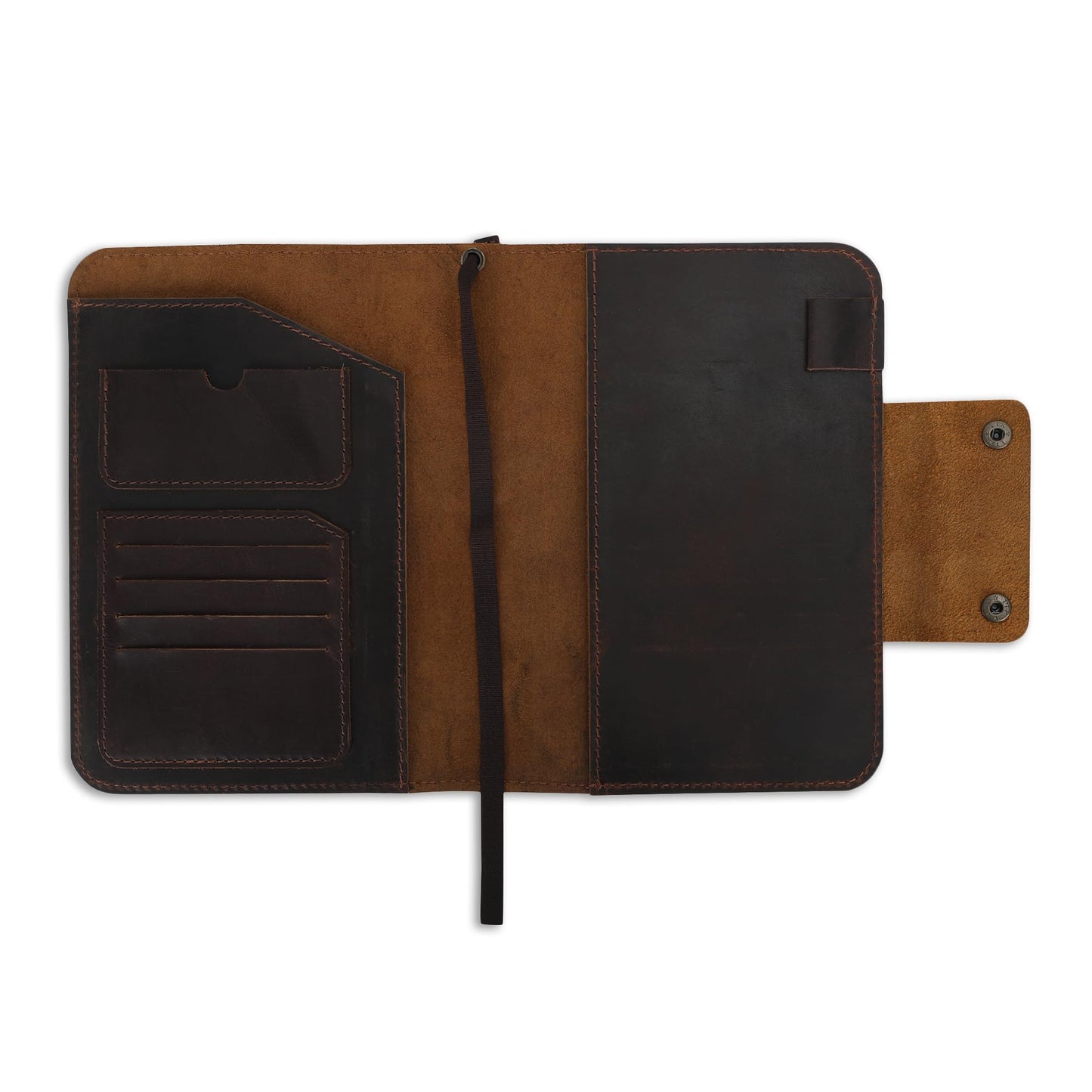 CestAntiQ Rustic Leather Journal Cover – Fit for 5.75 x 8.25 Inch & A5 Notebooks (5.5 x 8.2 Inch) – Refillable Cover with Pen Loop, 5 Card Slots – Ideal for Writers, Artists, Professionals (Brown)