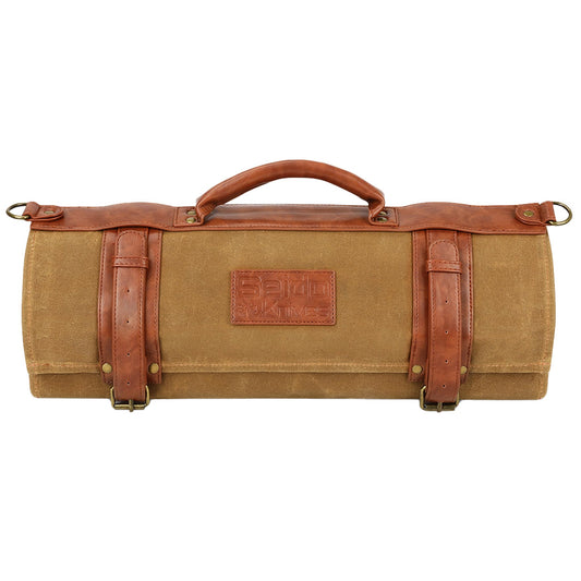 Seido Knives Classic Knife Roll Bag - Heavy Duty Canvas & Leather - Holds 18 Culinary Tools, Including 12 Large Knives, 4 Utensil Slots, and 2 Meat Cleaver Compartments