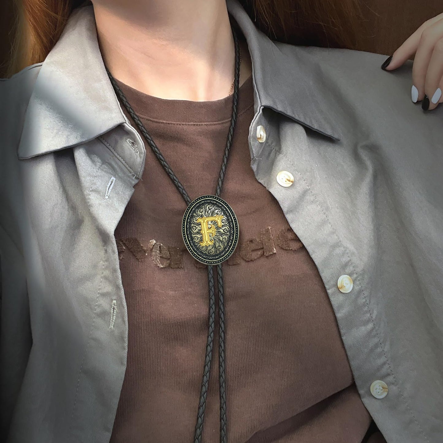 Sintcach Bolo Tie for Men Women, Western Cowboy Initial Letter Bolo Ties, Vintage Leather Necktie Western Accessories Cowboy Gifts, F