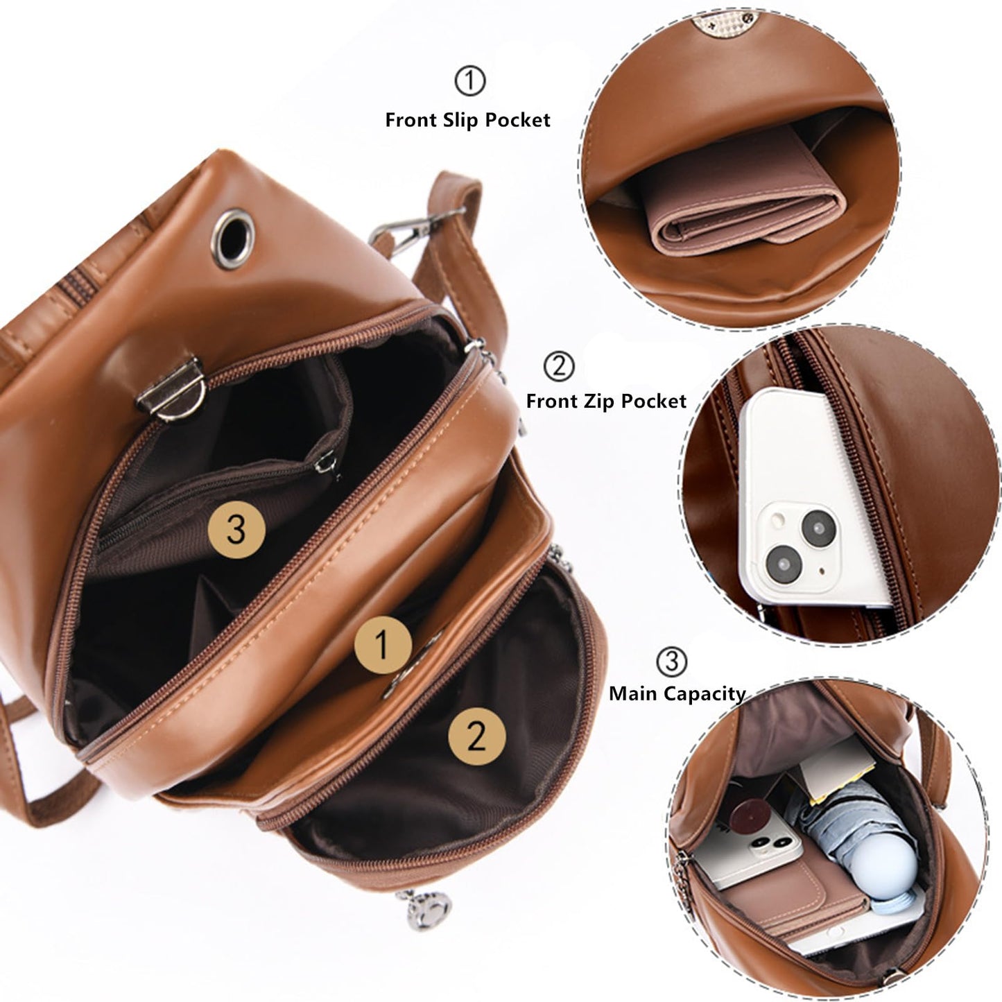 O-TBOST Genuine Leather Sling Bag for Women Convertible Backpack Purse Crossbody Bag Travel Casual Daypack (Brown-1)