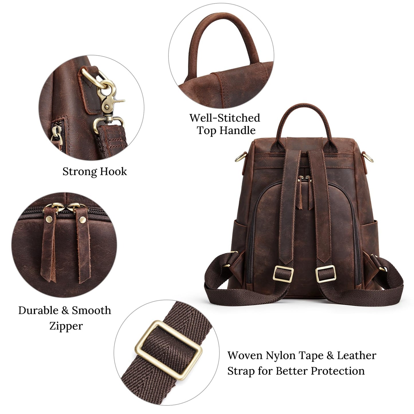 S-ZONE Leather Backpack Purses for Women Antitheft Soft Rucksack Ladies Shoulder Bag Medium