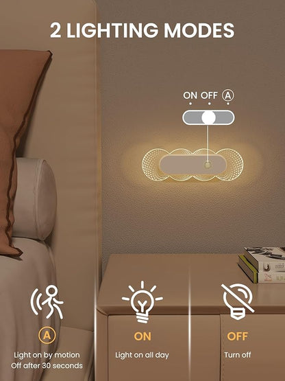 Motion Activated Night Light Rechargeable, Magnetic Stick On Lights Battery Operated, No Drill LED Sensor Night Light for Bathroom Bedroom Hallway (2 Pack)