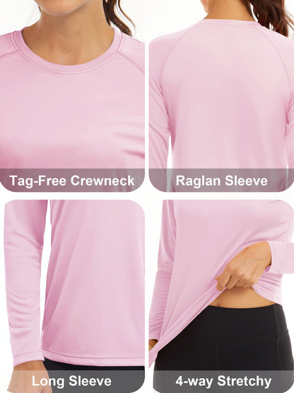 MAGCOMSEN Hiking Shirts for Women SPF Swim Shirts for Women Long Sleeve Shirts Running Shirts for Women UV Protection Fishing Shirts Womens Rashguard Light Pink
