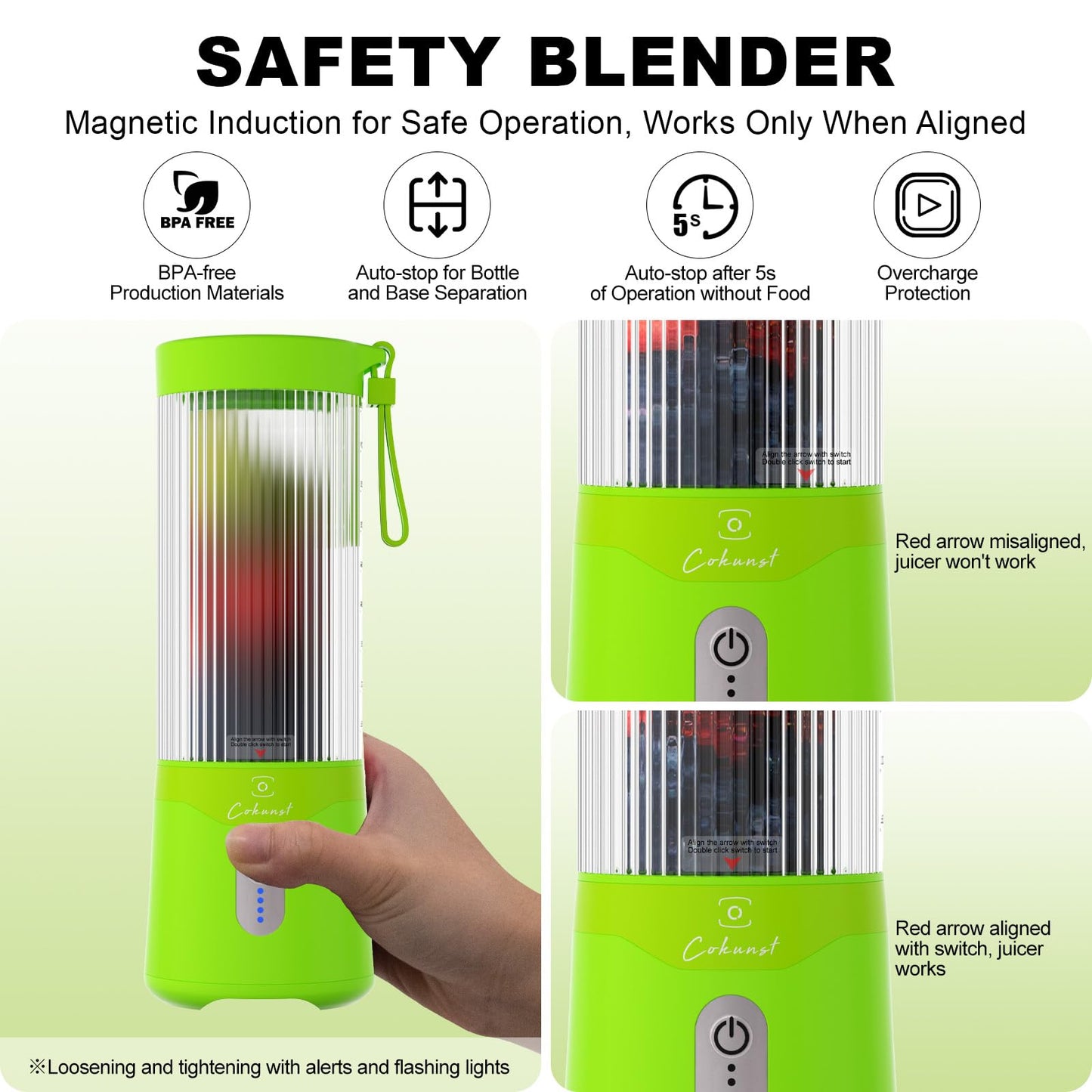 COKUNST 18oz Portable Blender, USB Rechargeable Personal Size Blenders, Smoothie Blender with 6 Blades for Protein & Shakes, Mini juicer with Extra Handle Lid for Travel Sports Outgoing