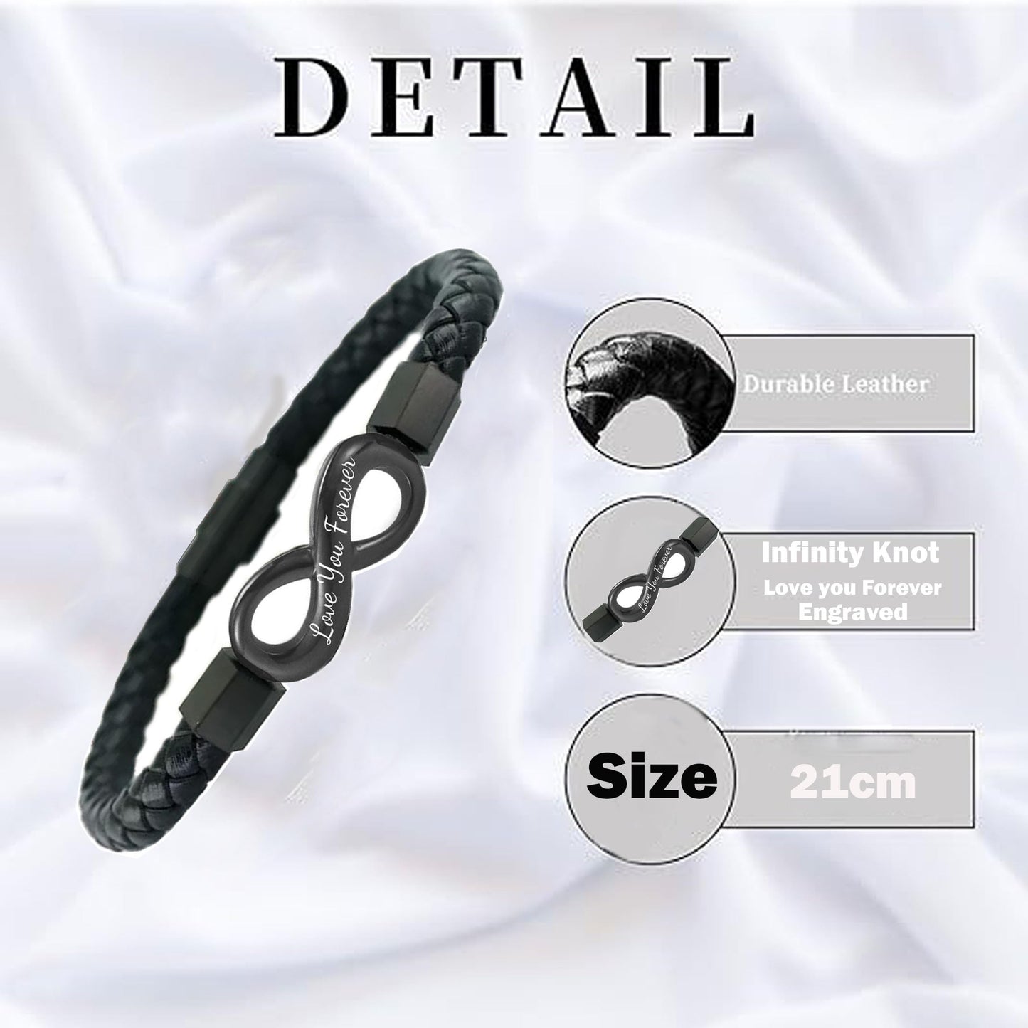 To My Wife, Feel My Love Infinity Leather Bracelet Love You Forever and Always Stainless Steel Bracelets Wife Bracelet from Husband Valentine Birthday Christmas Mother's Day Jewelry for Her(Infinite Black)