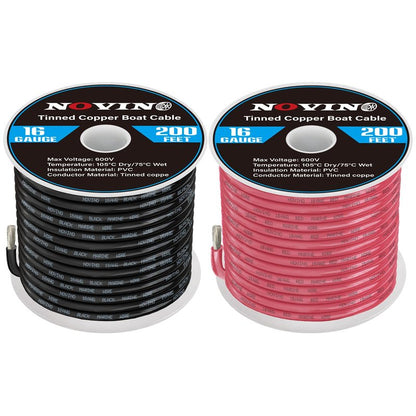 16 Gauge Marine Wire Include 16 AWG 200FT Red & 200FT Black,16 Gauge Marine Grade Wire Tinned Copper Electrical Cable for Automotive Boat Speaker Battery Lighting Solar Panel Camper Trailer