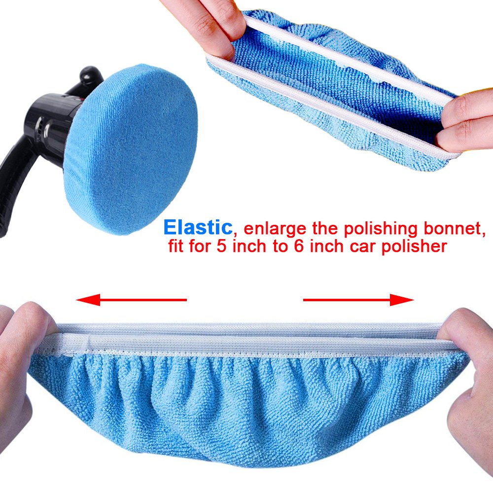 SIQUK 24 Packs Car Polisher Pad Bonnets 5 to 6 Inch Polishing Bonnet with 12 Packs Microfiber Bonnets 4 Packs Waxing Bonnet 6 Packs Non-Woven Buffing Bonnet and 2 Packs Cotton Bonnet
