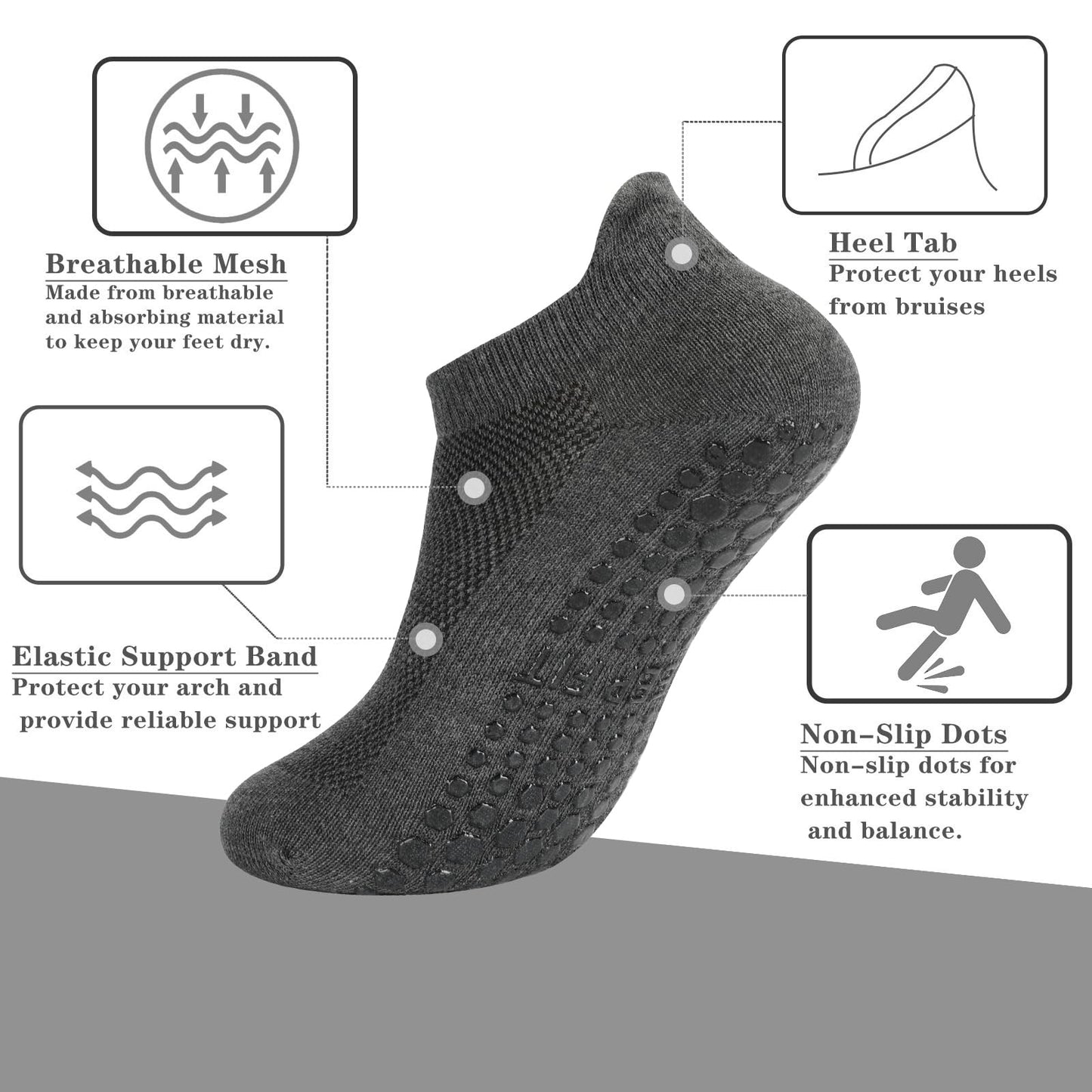 Grip Pilates Socks Non Slip Athletic Yoga Socks with Grips for Women Grippy socks for Hospital Workout Barre