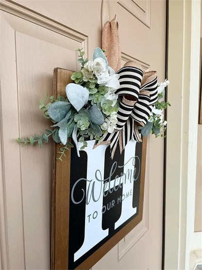 16'' Personalized Last Name Welcome Sign, Door Wreaths for Front Door Outside, Spring Wreath for Front Door Decor, Farmhouse New Home Gifts for Home (H)