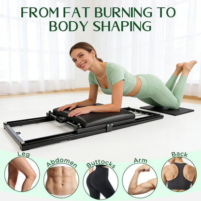 Pilates Board, Foldable Pilates Reformer Set, Multi-Purpose Iron Extended Pilate Equipment, 7-in-1 Pilate Machines for Home Use, with Pilates Bar, Resistance Bands