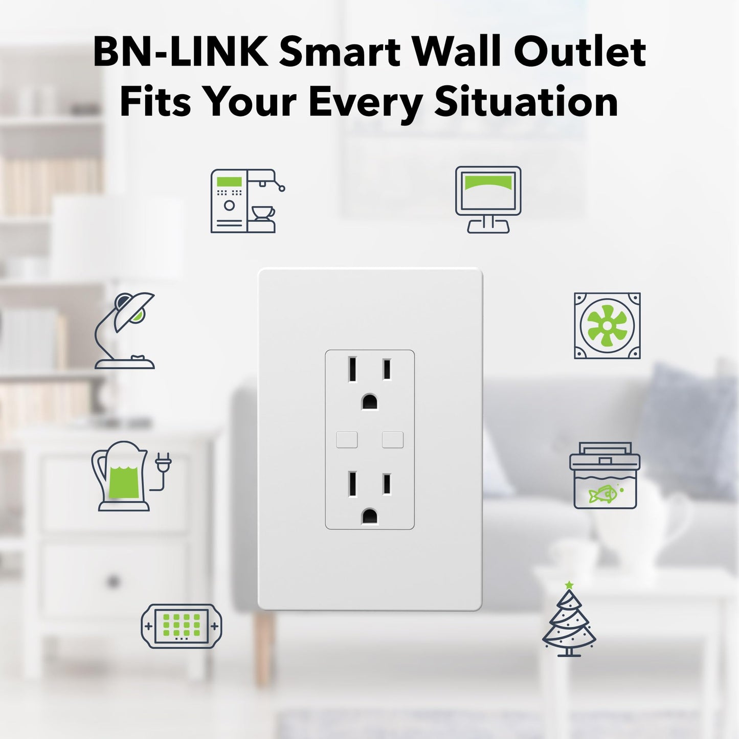 BN-LINK Smart Electrical Outlet with 2 Controlled Plugs and Type-C Charging, in-Wall Smart Wi-Fi Outlet with Voice and APP Remote Control, Compatible with Alexa and Google Assistant, 2.4GHz Wi-Fi Only