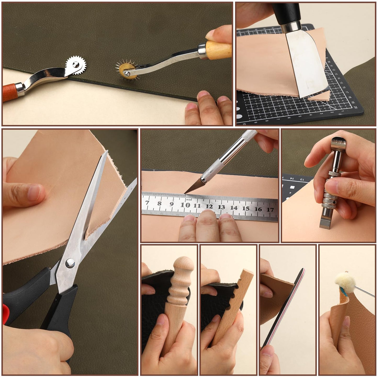QMNNMA 102PCS Leather Working Tools Leather Crafting Kit with Custom Storage Bag, Stamping Tools for Sewing, Carving, Cutting, Punching, Stamping