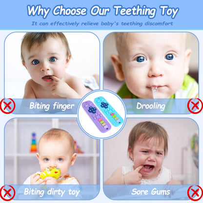 Jkevow Baby Teething Toys, Silicone Teethers Toys for Babies 0-24 Months, Remote Control Shape Baby Teethers Chew Toys, BPA Free Freezable Relief Molars Gums Pain (Black)