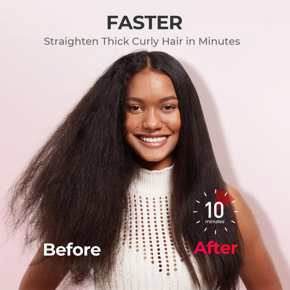 TYMO Hair Straightener Brush - Upgraded Ionic Plus Straightening Brush with Dense Bristles, 16 Temps, Dual Voltage | Ceramic Hot Comb for Women | Flat Iron for Thick Curly Hair, Black