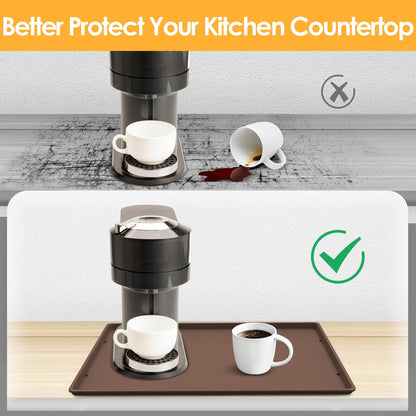 TOHONFOO Silicone Coffee Mat with Lip, 19.7'' x 15'' Heavy Duty Bar Mat, Coffee Tray for Countertop Fit Under Machine Pot Espresso Machine, Grey