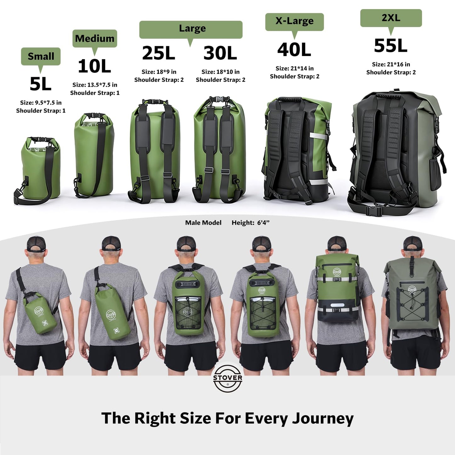 STOVER 5/10/25/30/40/55L Waterproof Dry Bag, Small Lightweight Roll Top Dry Bag Backpack w/Waterproof Phone Case, Kayaking, Travel, Hiking, Fishing, Tubing, Camping, the Beach, Men/Women (Teal)
