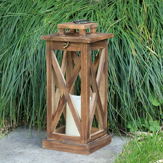 DECORKEY Rustic Farmhouse Wooden Candle Lantern,17'' H Lanterns Decorative Indoor&Outdoor, Patio Decor, Hanging Lantern Holder Decor for Indoor Outdoor, Home, Garden, Wedding
