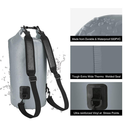 Piscifun Dry Bag, Waterproof Floating Backpack 10L with Waterproof Phone Case for Boating, Kayaking, Fishing, Grey 10L