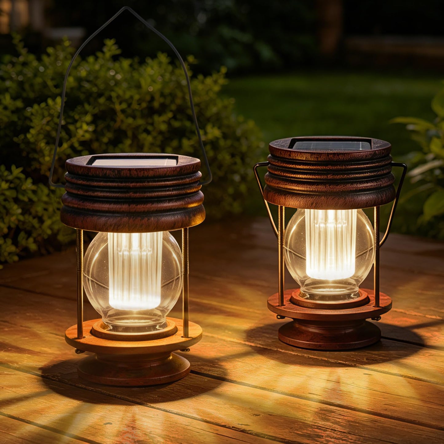Solar Lanterns Outdoor Patio Decor, 2 Pack Hanging Solar Lights Waterproof, Retro Decorative Table Lamps with Warm Glow for Porch, Yard, Garden, Pathway & Backyard Decoration