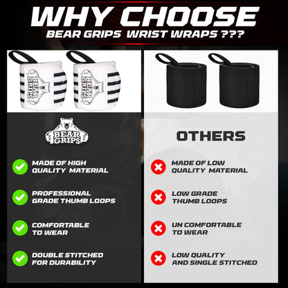 Bear Grips Wrist Wraps for Weightlifting | Weight Lifting Wrist Straps for Weightlifting | Extra Strength Gym Wrist Wraps | Two Wrist Wrap Per Pack | 12” & 18” | Lifting for Men & Women