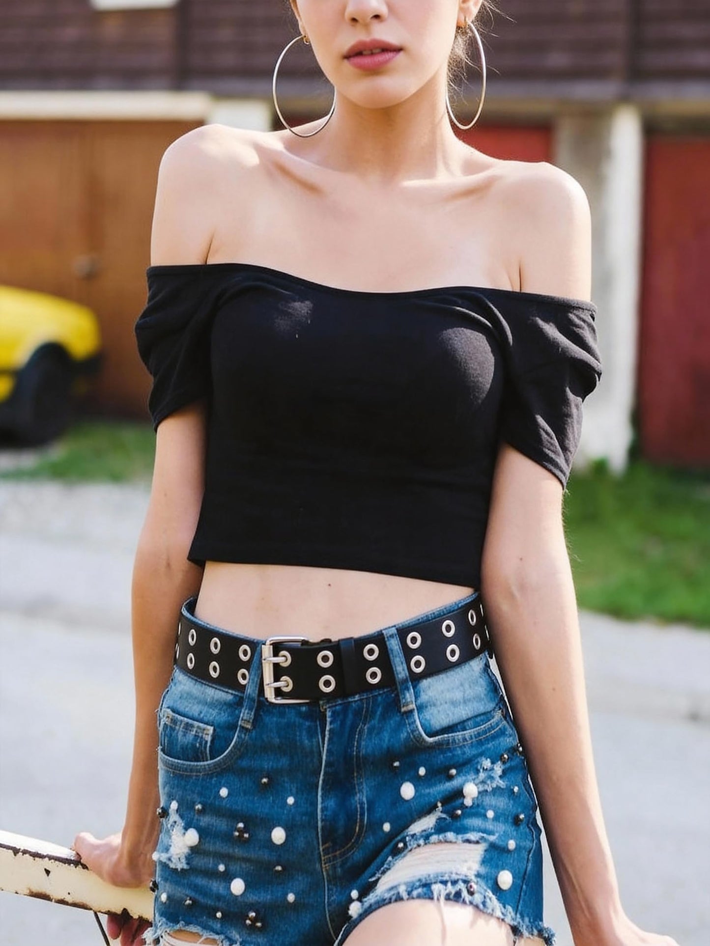 WARANDOD Punk Belt Black Leather Fashion Rock Versatile Casual Buckle Rivet Cowboy Style Faux Leather Emo Belt Woman Harness for jeans, dress(Fit Waist 21.3-37in)