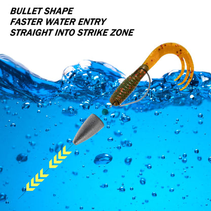 Dr.Fish 50 Pack Bullet Fishing Sinkers Worm Weights Lead Fishing Weights Bass Fishing Sinker Freshwater Texas Carolina Rig Punch Shot 1/4oz