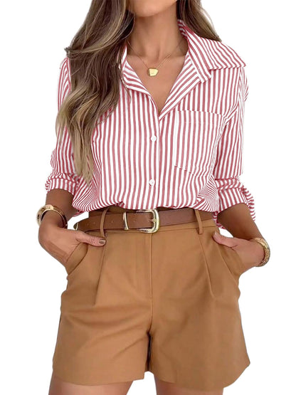siliteelon Striped Button Down Shirts for Women Dress Shirts Long Sleeve Casual Collared Office Work Shirt with Pocket