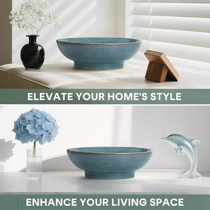 10" Decorative Bowl,Ceramic Fruit Bowl for Kitchen Counter,Coffee Table, Dining Room,Table Centerpiece Bowel,Entryway Key Holder & Jewelry Organizer (Ocean Blue)