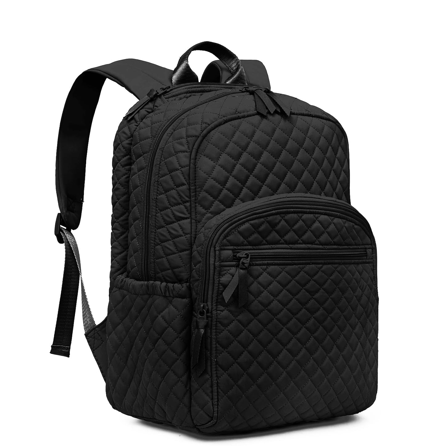 RosaRubus Backpack for Women,College Backpack,Quilted Casual Daypack,Waterproof Bookbag for 15.6Inch Laptop (Black)