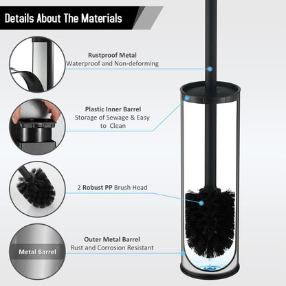 BGL Stainless Steel Toilet Brush with Holder, 2 Black Bristle Heads