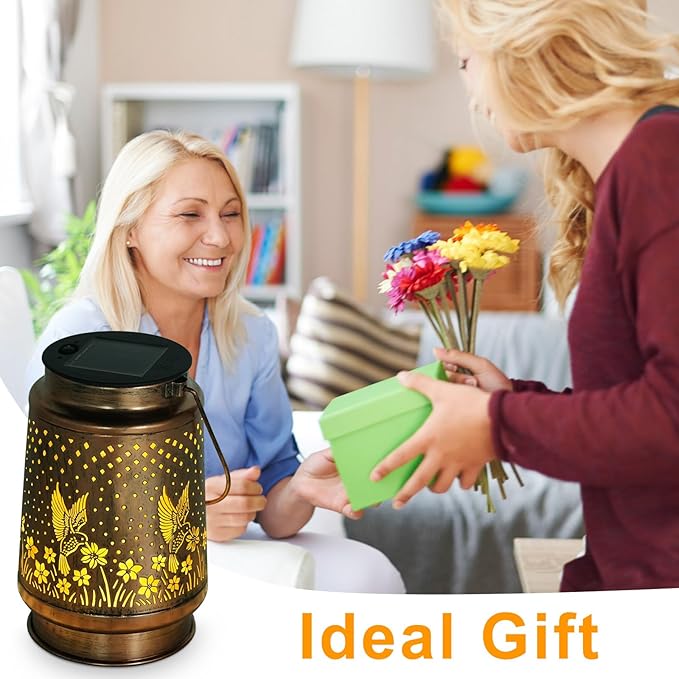 Hummingbird Solar Lantern - Waterproof Hanging Lantern, Metal Solar Lights for Outdoor Use on Yard, Patio, Lawn, Tabletop, Landscape, Garden Decor, Gifts for Mom, Grandma, Women