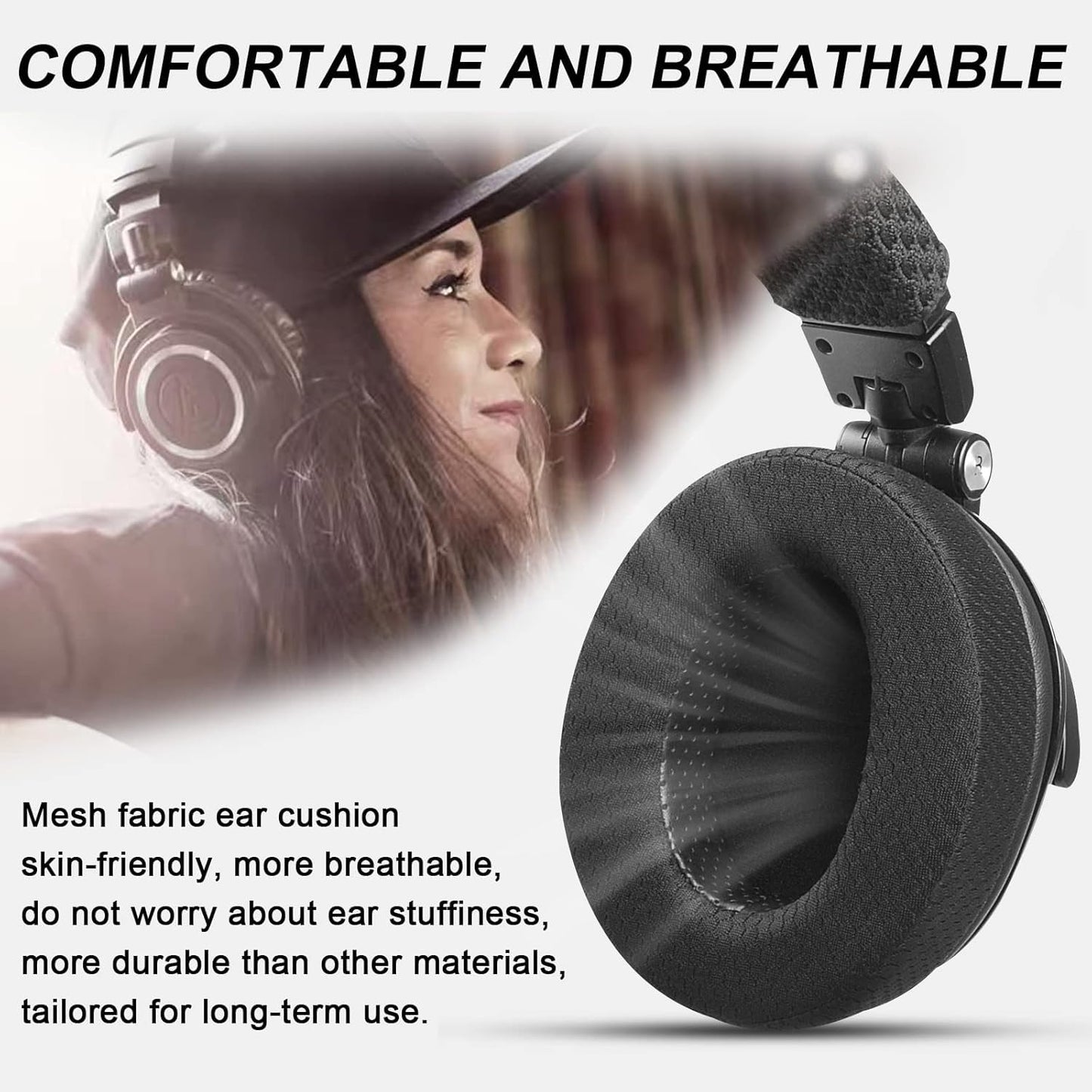 Upgraded Replacement Earpads Cushions for HyperX Cloud/Alpha, Audio Technica M50X/M40X, Turtle Beach Stealth 400/600 & More - Ear Pads with Breathable Mesh Fabric/Added Thickness/Memory Foam