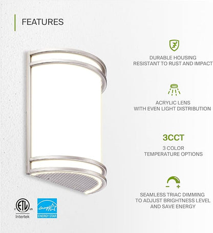 ASD LED Indoor Wall Mount Light Fixture - Modern Interior Brushed Nickel Wall Sconce Lighting - 3000K 4000K 5000K Adjustable - Half Cylinder Hallway Light Fixture - ETL & Energy Star Listed 4 Pack