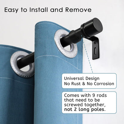 Byondeth Curtain Rods for Windows 16 to 144 Inches Adjustable Length 1 Inch Diameter Window Curtain Rod with Aluminium Finials, Black