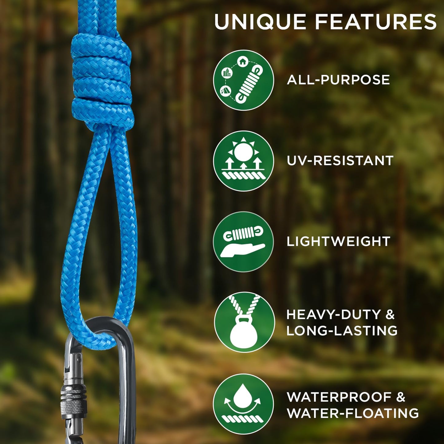 TECEUM Rope – 90 Feet x 1/4 Inch (7mm) – Sky Blue – Strong All-Purpose Utility Rope – Camping, Crafting, Flag Pole, Indoor & Outdoor – Polypropylene Nylon Poly Lightweight Diamond Braided Cord