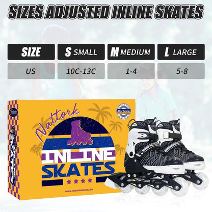 Nattork Adjustable Inline Skates for Kids Boys & Girls, Blue Black Red with Light up Wheels, Youth Blade Roller Skating for Beginners Ages 3-15