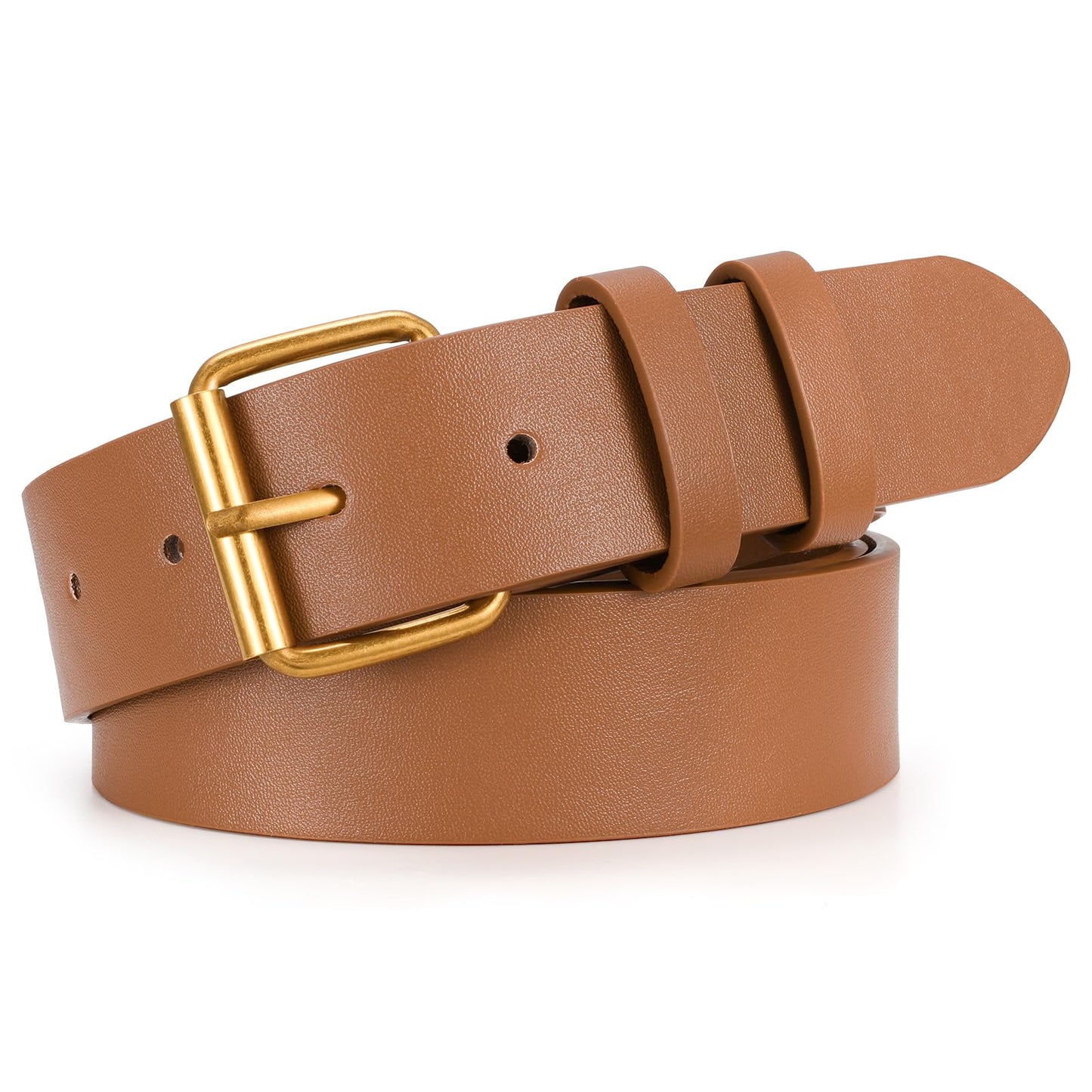 SANSTHS Belts for Women for Jeans Coats Dresses, Leather Belt Women with Classic Bronze Buckle, Brown L