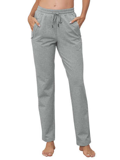 SEVEGO Women's Sweatpants Tall Cotton Yoga Lounge Casual Open Bottom Soft Workout Zipper Pocket Joggers,36",Light Grey,XXL