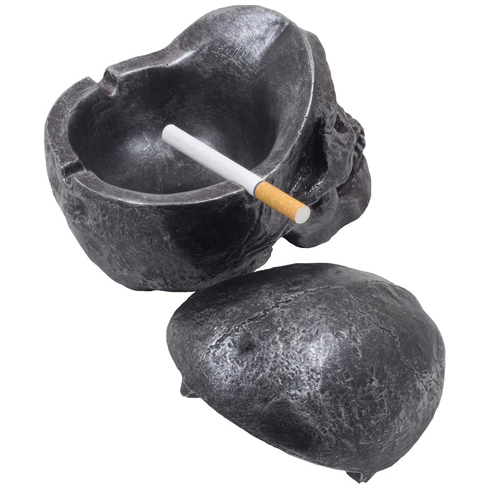 Spooky Human Skull Ashtray with Cover for Scary Halloween Decorations and Decorative Skulls & Skeletons Figurines As Gothic Smoking Room Decor Gifts for Smokers by Home-n-Gifts