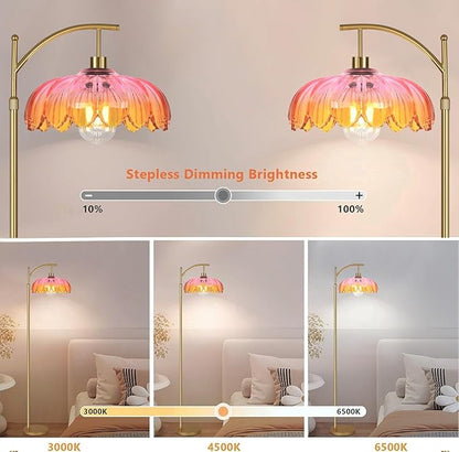Floor Lamp for Living Room,Bedroom,Gold Dimmable Standing Lamp with Remote,Mid Century Modern Brass Tall Lamp Retro Vintage Glass Lamp Floor Light Boho Bohemian