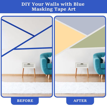Rindion 6 Rolls Blue Painters Tape, Multi-Surface Masking Tape, 132 Yd Premium Paint Tape for Use in Wall Painting, DIY Art Creation, Automobiles, Drafting, and Furniture (0.98 in x 22 Yd x 6)
