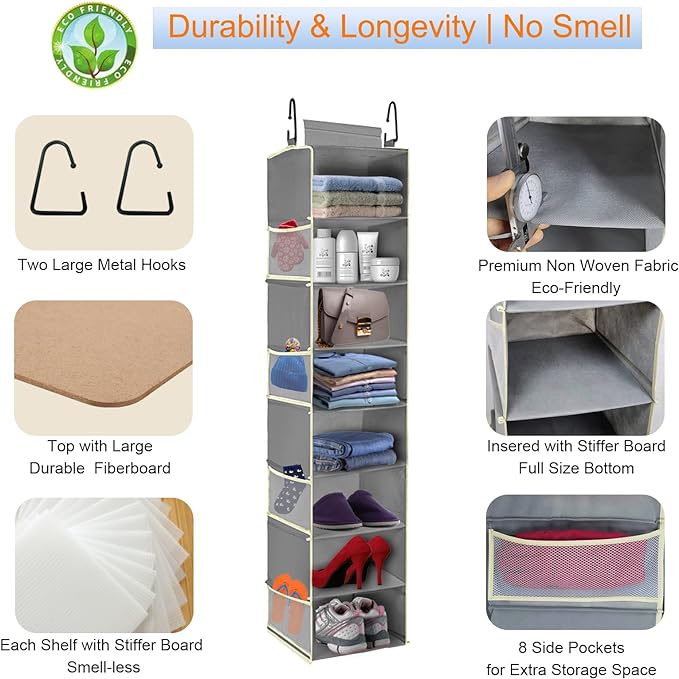 2 Pack Large-Sized Hanging Shoe Organizer 8-Shelf, Hanging Closet Organizer