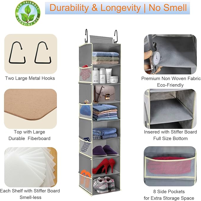 Large-Sized Hanging Shoe Organizer 8-Shelf, Hanging Closet Organizer