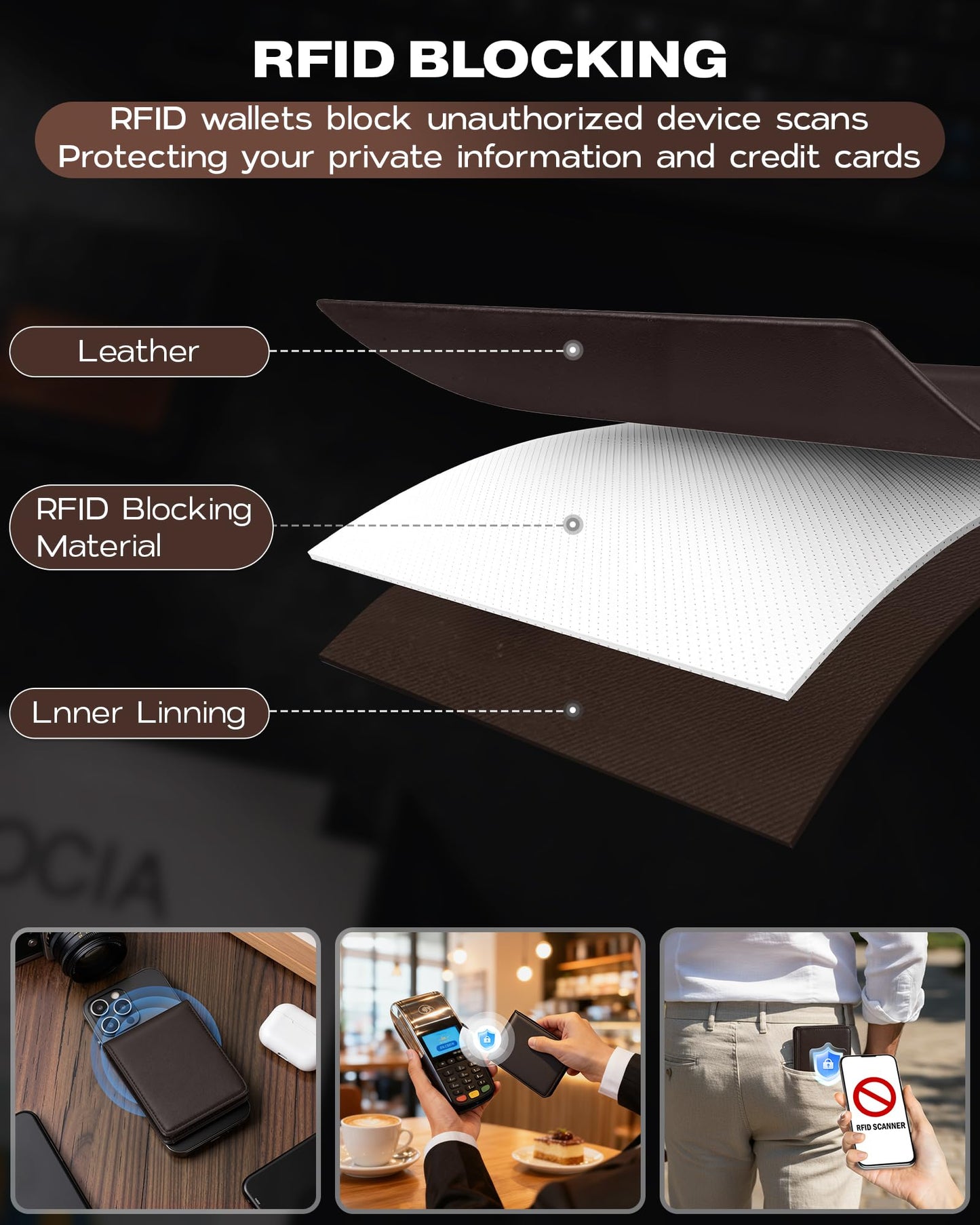 GNDR Wallet For Men Bifold Coffee RFID Blocking Slim Faux Leather Wallets Card Holder Front Pocket Minimalist Men Accessories With Gift Box
