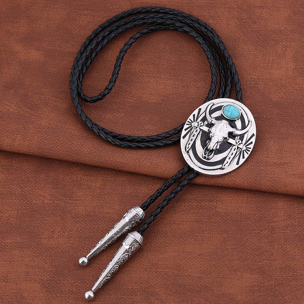 HUABOLA CALYN Turquoise Bolo tie- Handmade Native American Western Cowboy Rodeo Longhorn bull Bolo tie for Men